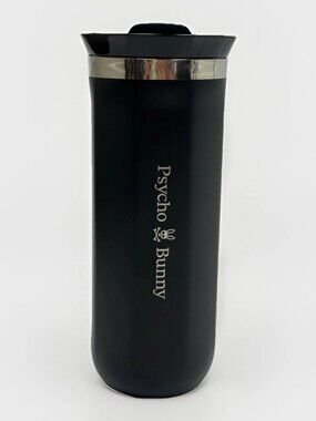 ☕🐰 NEW Psycho Bunny Black Stainless Steel Travel Flask Tumbler – 17 oz
